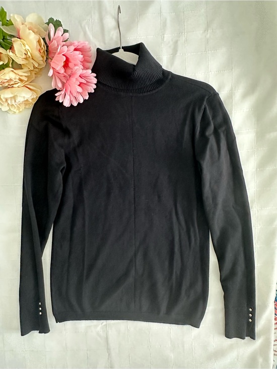 White House Black Market Sweaters - White House Black Market Black Turtleneck Sweater With Gold accents on sleeves.